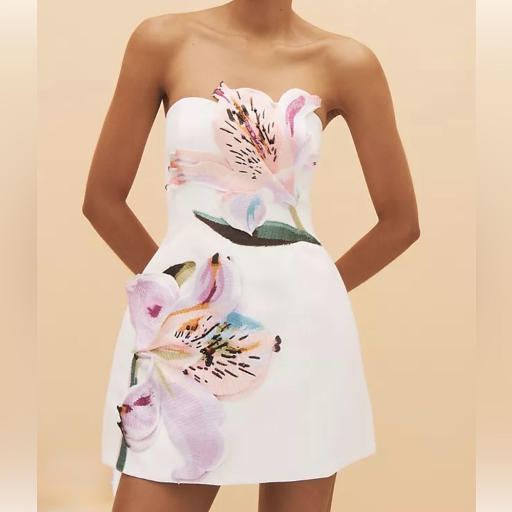 Leo Lin Rosario White Floral Appliqué Mini Dress